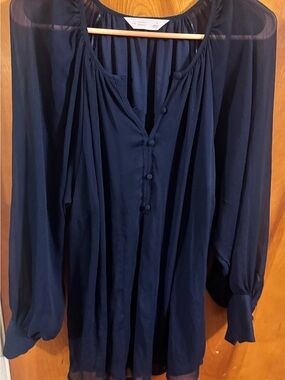 LC Lauren Conrad Navy Blue Chiffon Pintuck Blouse